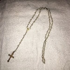 copper and white beaded rosary